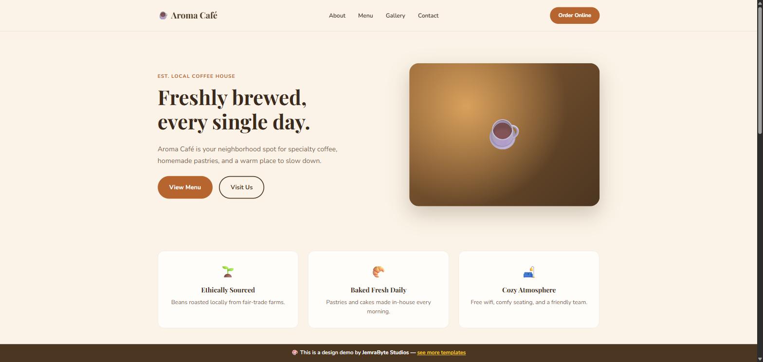 Cafe website design demo