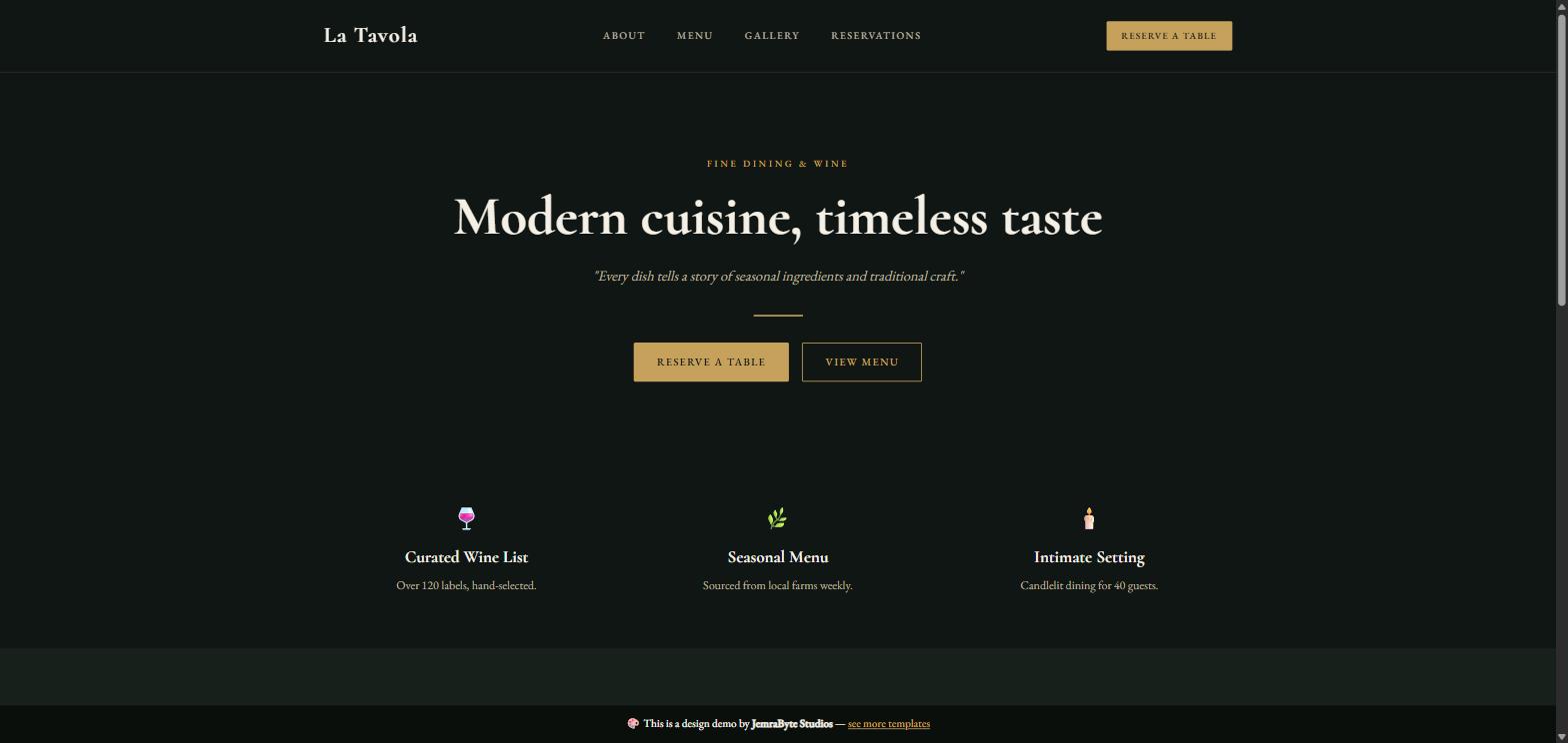 Restaurant website design demo